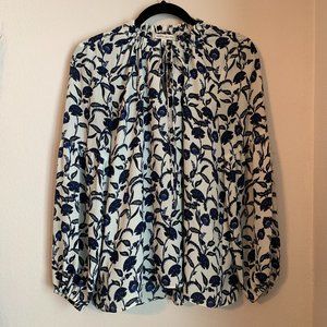 Rose + Olive Blue and White Floral Blouse